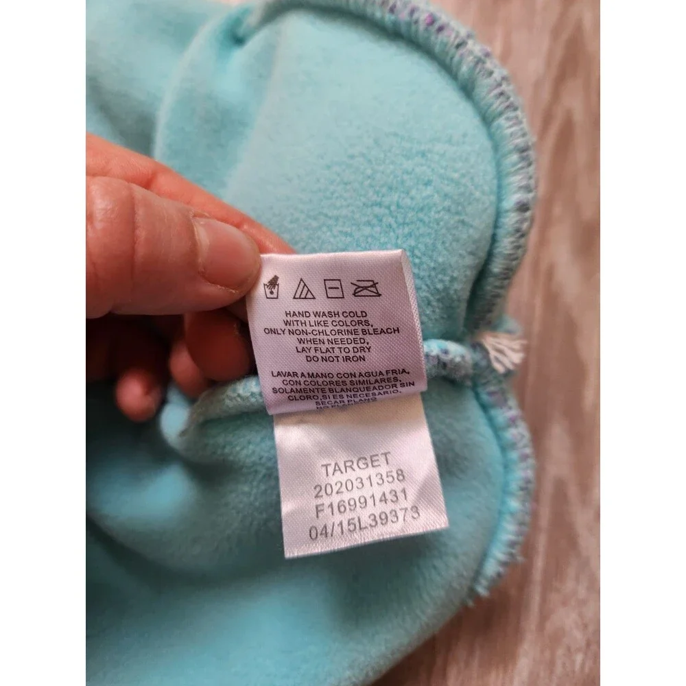 Disney Frozen Elsa Blue Purple Pom Tassel Beanie Fleece Knit Girls Sz 4-14 GUC